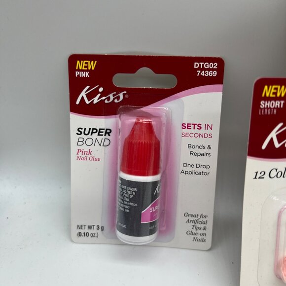 Kiss Glue on Nails Cosmetic Bag Cream Pink Nail File Lot of 7 NEW - Picture 7 of 10